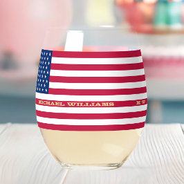 Elegant Patriotic USA American Flag Personalisiert Weinglas Ohne Stiel