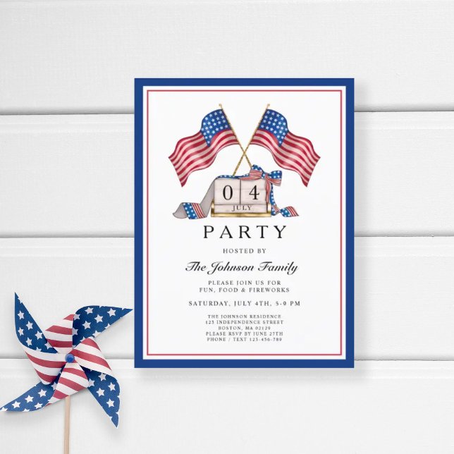 Elegant Patriotic USA Flag 4. Juli Einladungspostkarte (Patriotic Elegant 4th Of July Party Invitation Postcard)