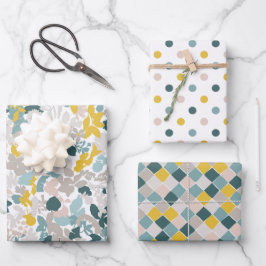 Elegant Patterns Aqua Teal Blue Blush Pink Yellow Geschenkpapier Set