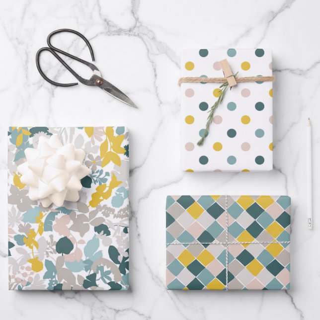 Elegant Patterns Aqua Teal Blue Blush Pink Yellow Geschenkpapier Set (Vorderseite)