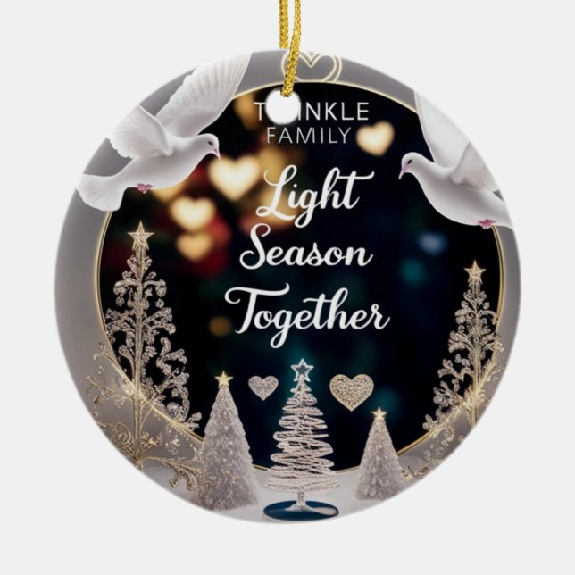 Elegant Peace Doves Twinkle Family Light Season  Keramik Ornament (Vorne)