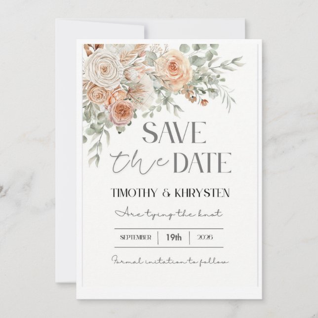 Elegant Peach and Green Save the Date Invitation Einladung (Vorderseite)