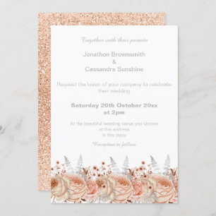 ELEGANT PEACH APRICOT GLITZER WEDD EINLADUNG