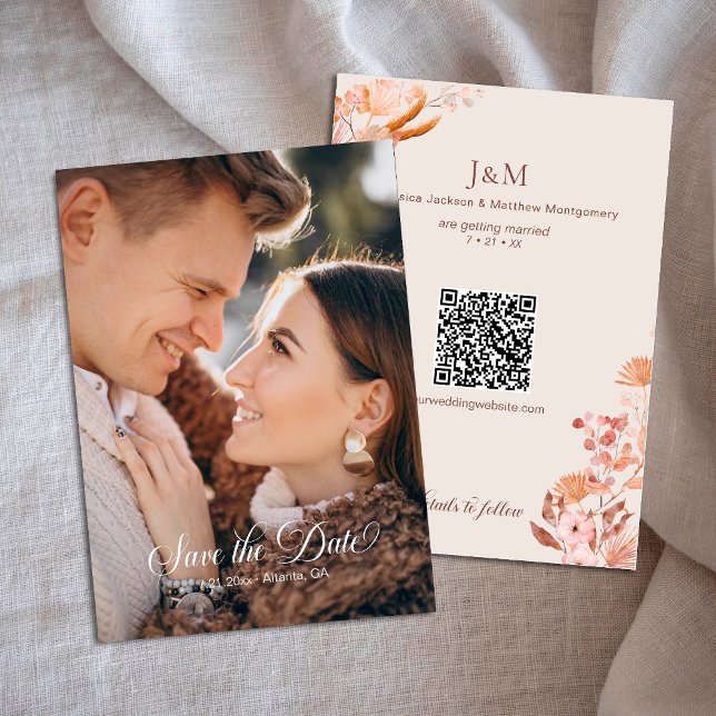 Elegant Peach Boho Style Floral Save the Date Einladung (Von Creator hochgeladen)