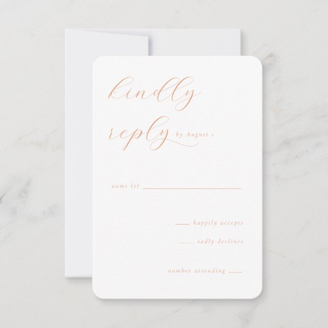 Elegant Peach Calligraphy RSVP Karte (Vorderseite)