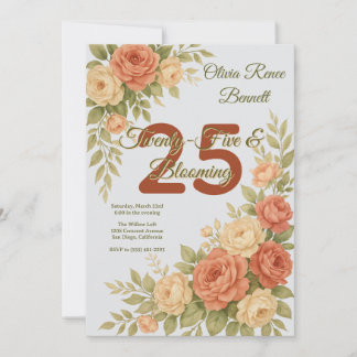 Elegant Peach & Cream Floral Birthday Einladung