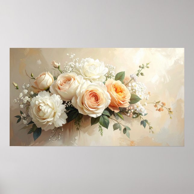 Elegant Peach & Cream Rose Bouquet: Romantic Paint Poster (Vorne)