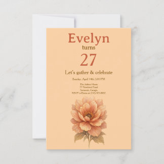 Elegant Peach Floral Birthday Invitation