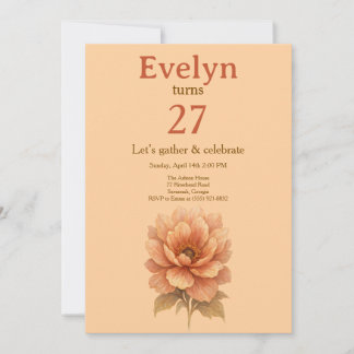 Elegant Peach Floral Birthday Invitation Einladung