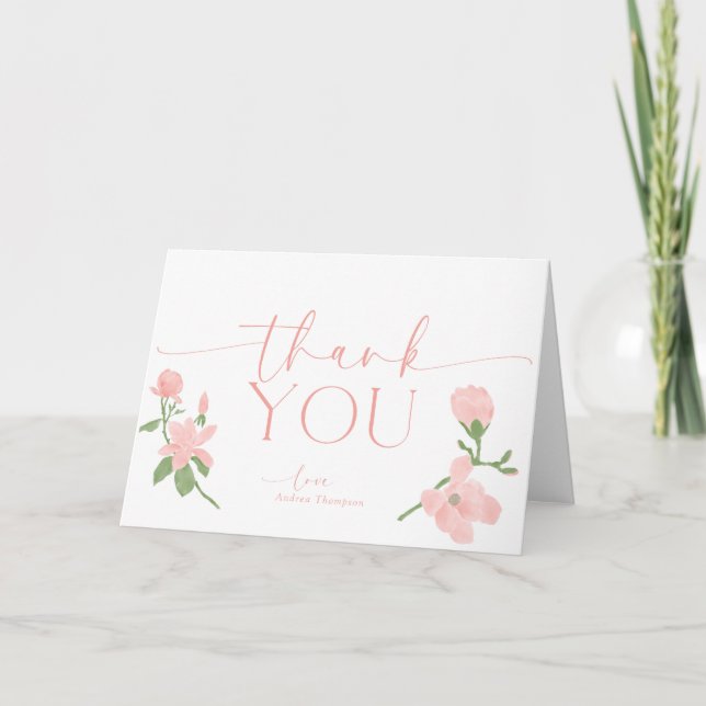 Elegant Peach Floral Dankeskarte (Vorderseite)