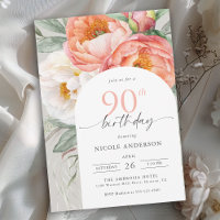 Elegant Peach Floral Feminine 90. Geburtstag