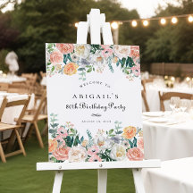 Elegant Peach Floral Leaf 80. Geburtstagsparty Unt