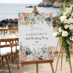 Elegant Peach Floral Leaf 90. Geburtstagsparty Sig Poster