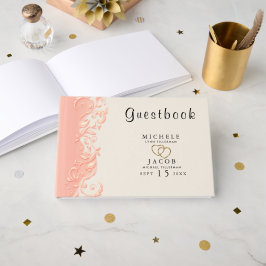 Elegant Peach Floral Swirl Gästebuch