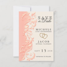 Elegant Peach Floral Swirl Save the Date