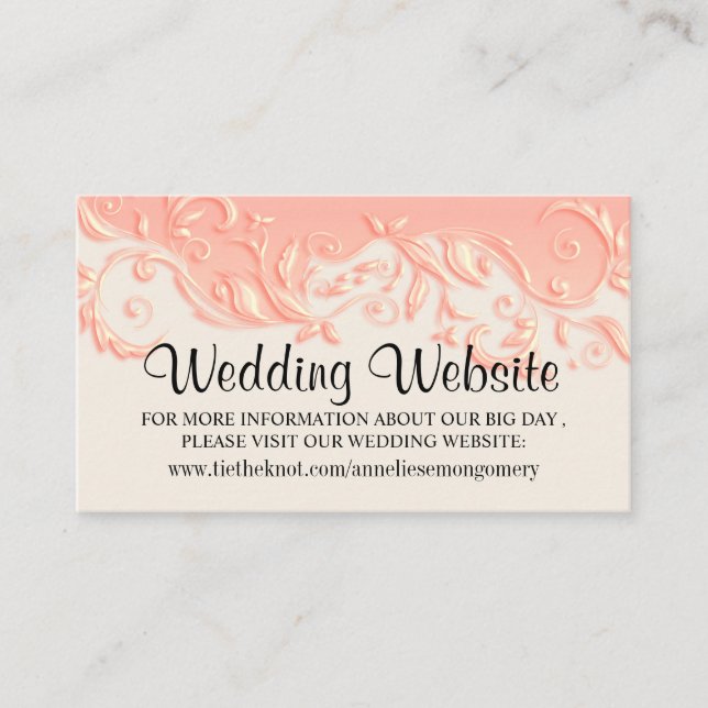 Elegant Peach Floral Swirl - Website Hochzeit Begleitkarte (Vorderseite)