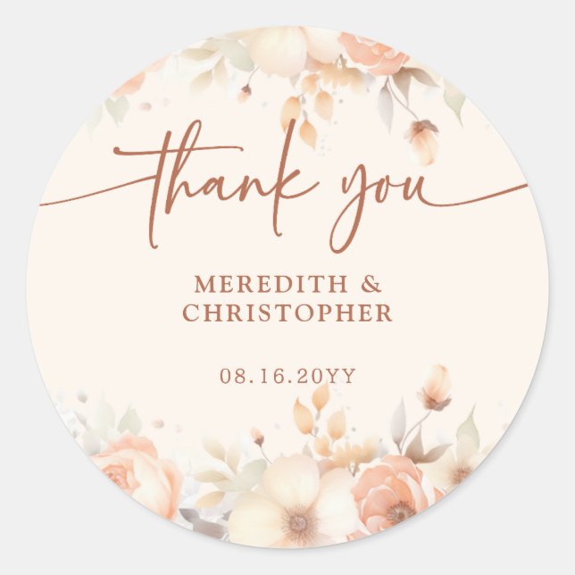 Elegant Peach Floral Vielen Dank Gastgeschenk Hoch Runder Aufkleber (Vorderseite)