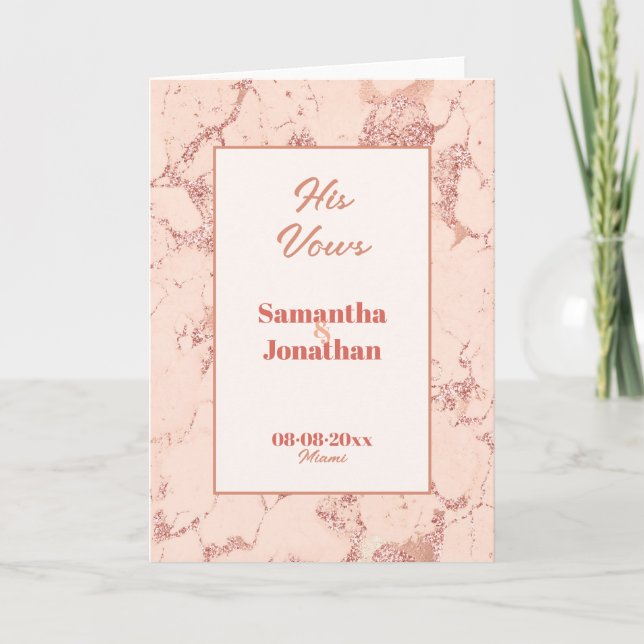 Elegant Peach Marble Hochzeit seiner Vows Card Dankeskarte (Vorderseite)
