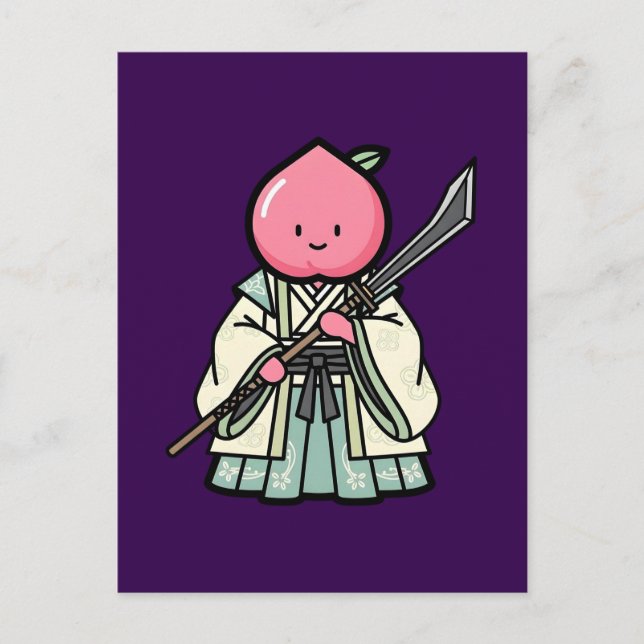 Elegant Peach Onna-musha Samurai Warrior Illustrat Postkarte (Vorderseite)