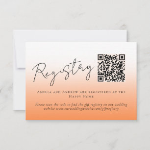 Elegant Peach Orange Fuzz QR Code Wedding Registry RSVP Karte