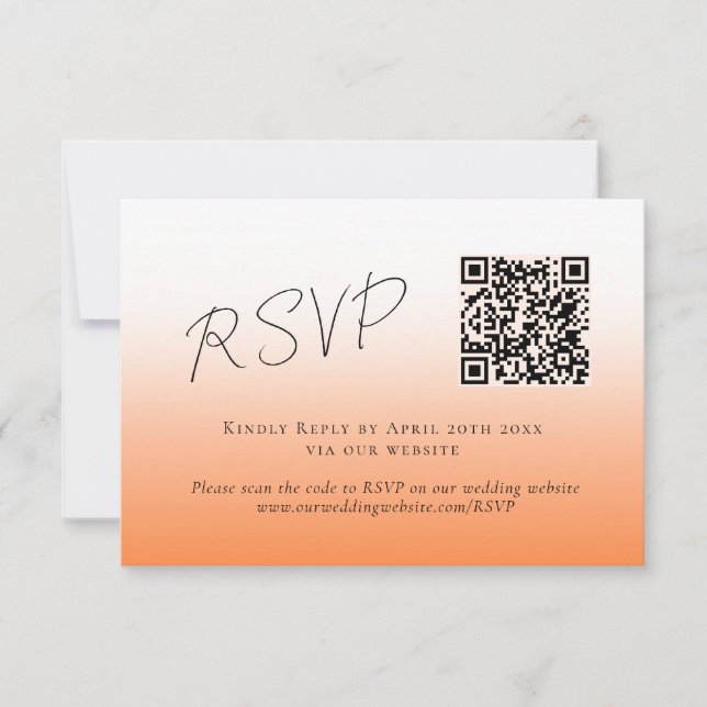 Elegant Peach Orange Fuzz QR Code Wedding RSVP (Vorderseite)