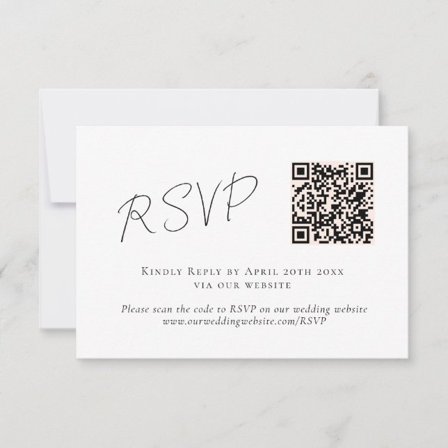Elegant Peach Orange Fuzz QR Code Wedding RSVP Karte (Vorderseite)