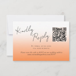 Elegant Peach Orange Fuzz QR Code Wedding RSVP Karte