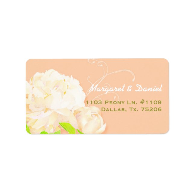 Elegant Peach Peony Floral Wedding Address Adressaufkleber (Vorne)