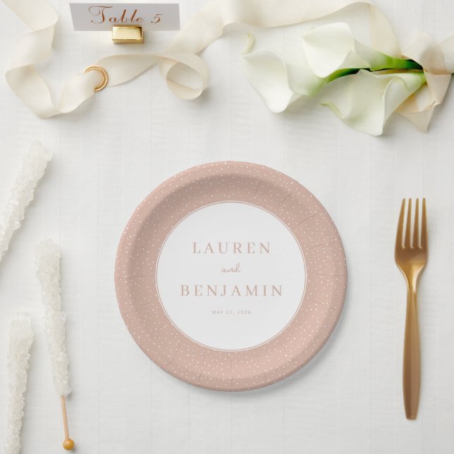 Elegant Peach Polka Dots Pappteller (Hochzeit)