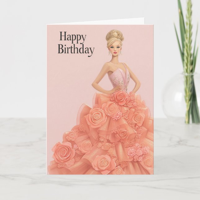 Elegant Peach Rose Gown Birthday Card for Her Karte (Vorderseite)