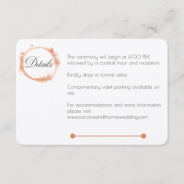 Elegant Peach Sparkle Wedding Script Calligraphy Begleitkarte (Vorderseite)