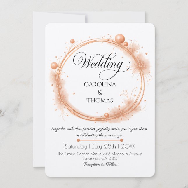 Elegant Peach Sparkle Wedding Script Calligraphy Einladung (Vorderseite)