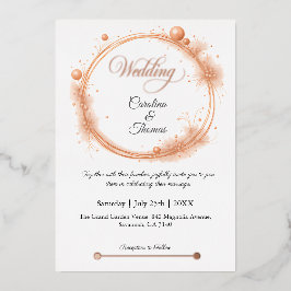 Elegant Peach Sparkle Wedding Script Calligraphy Folieneinladung