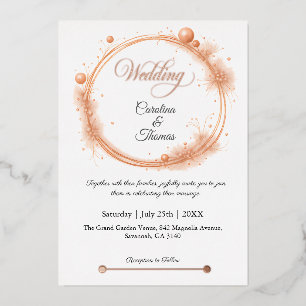 Elegant Peach Sparkle Wedding Script Calligraphy Folieneinladung