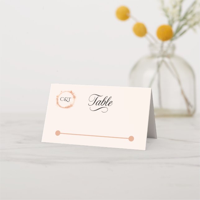 Elegant Peach Sparkle Wedding Script Calligraphy Platzkarte (Vorderseite)