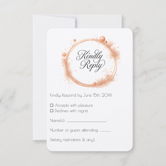 Elegant Peach Sparkle Wedding Script Calligraphy RSVP Karte (Vorderseite)