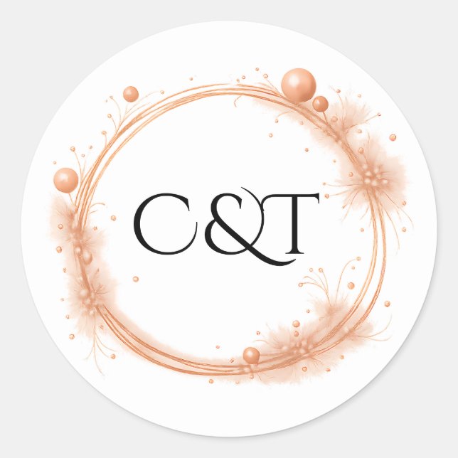 Elegant Peach Sparkle Wedding Script Calligraphy Runder Aufkleber (Vorderseite)