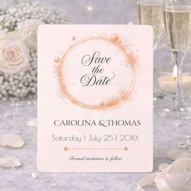 Elegant Peach Sparkle Wedding Script Calligraphy Save The Date (Von Creator hochgeladen)