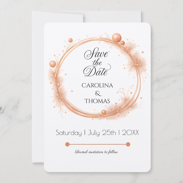 Elegant Peach Sparkle Wedding Script Calligraphy Save The Date (Vorderseite)