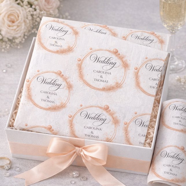 Elegant Peach Sparkle Wedding Script Calligraphy Seidenpapier (Von Creator hochgeladen)