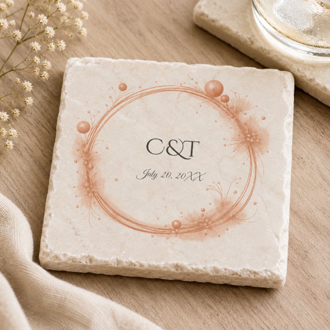 Elegant Peach Sparkle Wedding Script Calligraphy Steinuntersetzer (Von Creator hochgeladen)