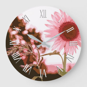 Elegant Peach Sunflower Artwork Wall Clock Große Wanduhr