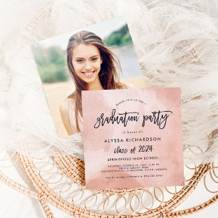 Elegant Peach Watercolor 2024 Grad Party FOTO Einladung