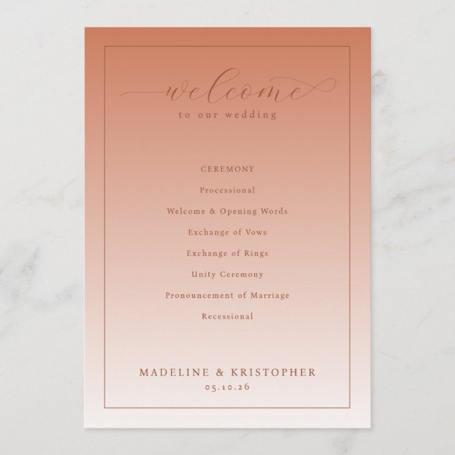 Elegant Peach Wedding Ceremony Program Programm (Vorderseite)