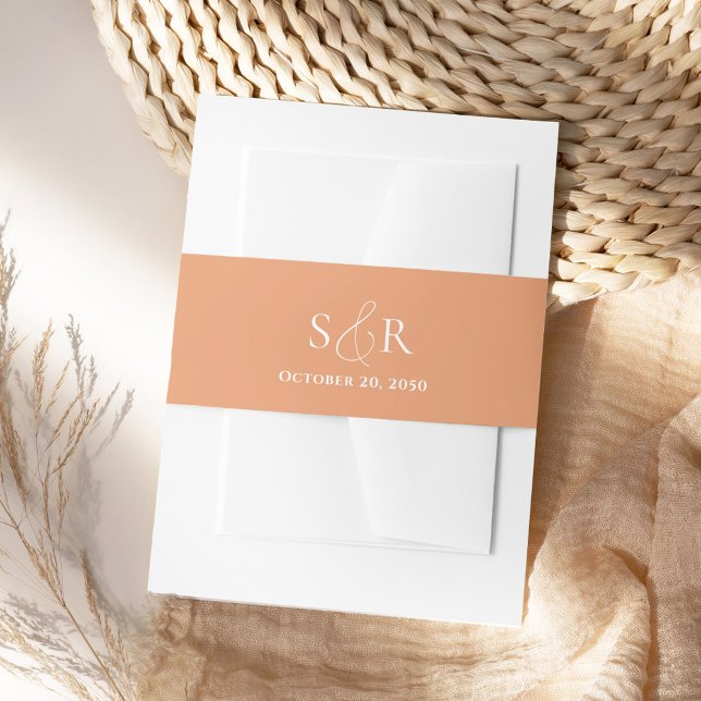 Elegant Peach Wedding Monogram Simple Einladungsbanderole (Peach monogram simple invitation belly band)