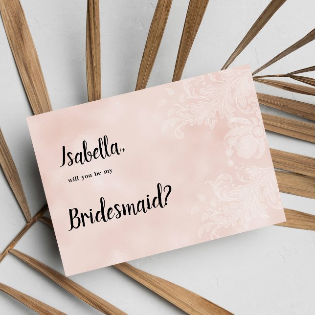 Elegant peach white flower lace frame Bridesmaid Einladung (Elegant peach white flower lace frame Bridesmaid)