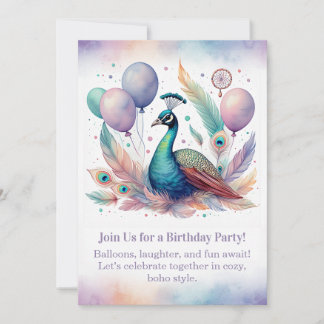 Elegant Peacock Birthday Invitation Boho Einladung