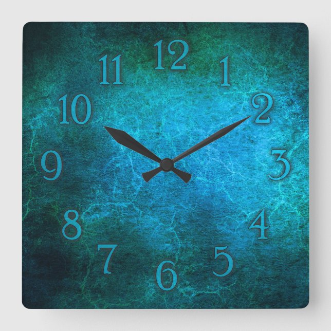 Elegant peacock blue wall clock quadratische wanduhr (Vorderseite)