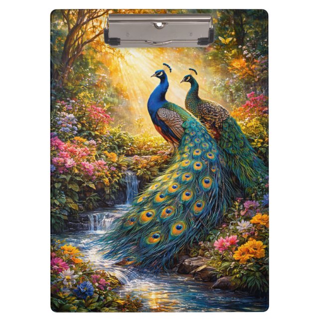 Elegant Peacock Design Clipboard | Klemmbrett (Vorderseite)