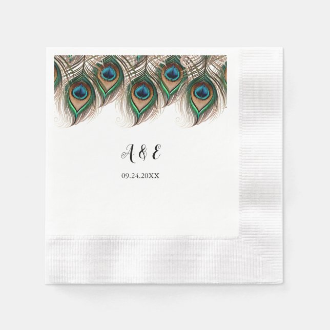 Elegant Peacock Feather Wedding Napkins Serviette (Vorderseite)